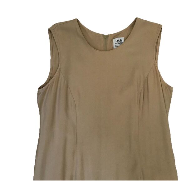 Vintage Tan Mocha Neutral Sleeveless Minimalist 90s Chic Satin Trimmed Dress - L - Picture 2 of 7